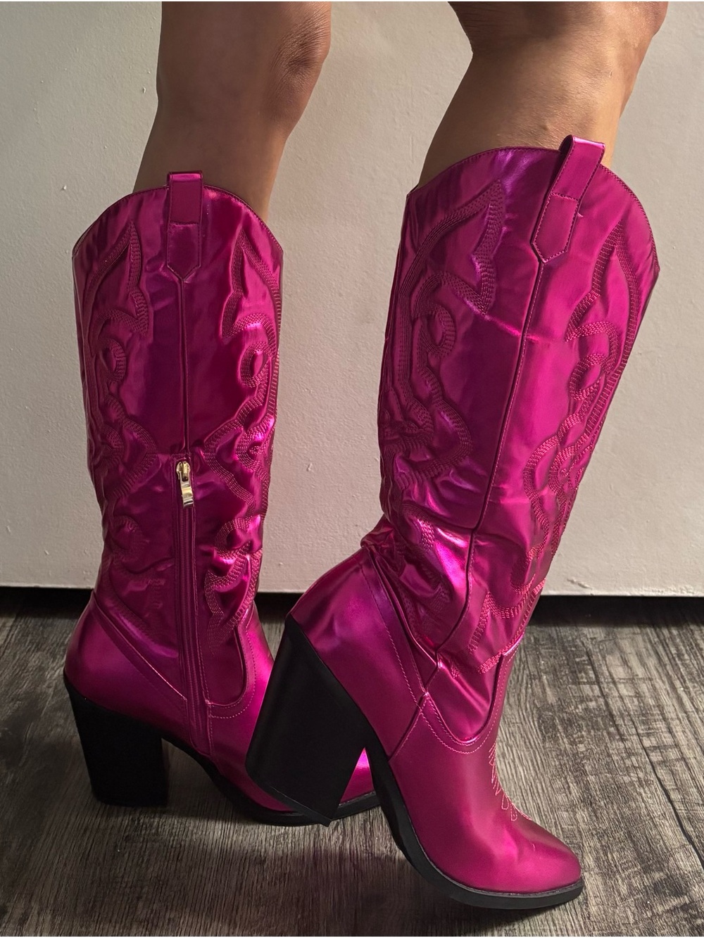 Metallic Pink Heeled Western Boots NWOT